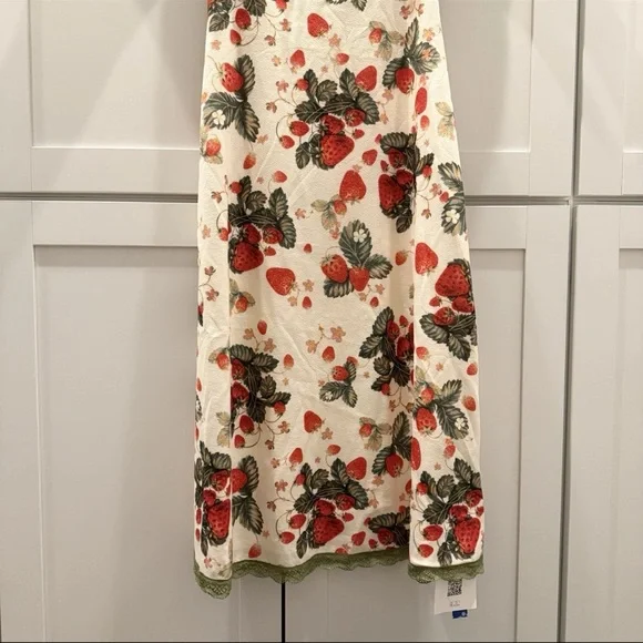 Cider Strawberry Floral Lace Trim Bow Midi Dress Fairy Cottagecore Coquette NEW! - Picture 9 of 16